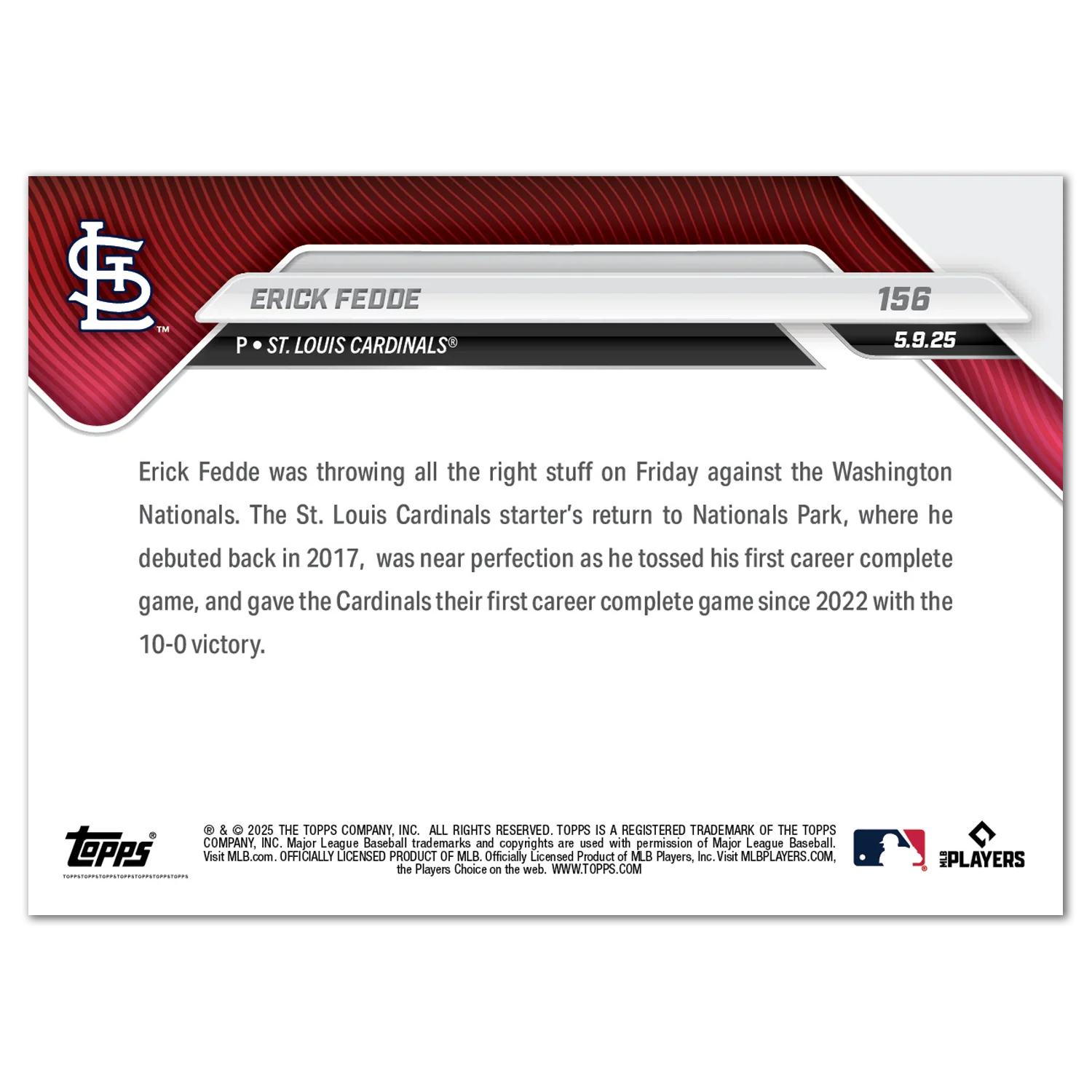 Erick Fedde - 2025 MLB Topps NOW® - Card 156