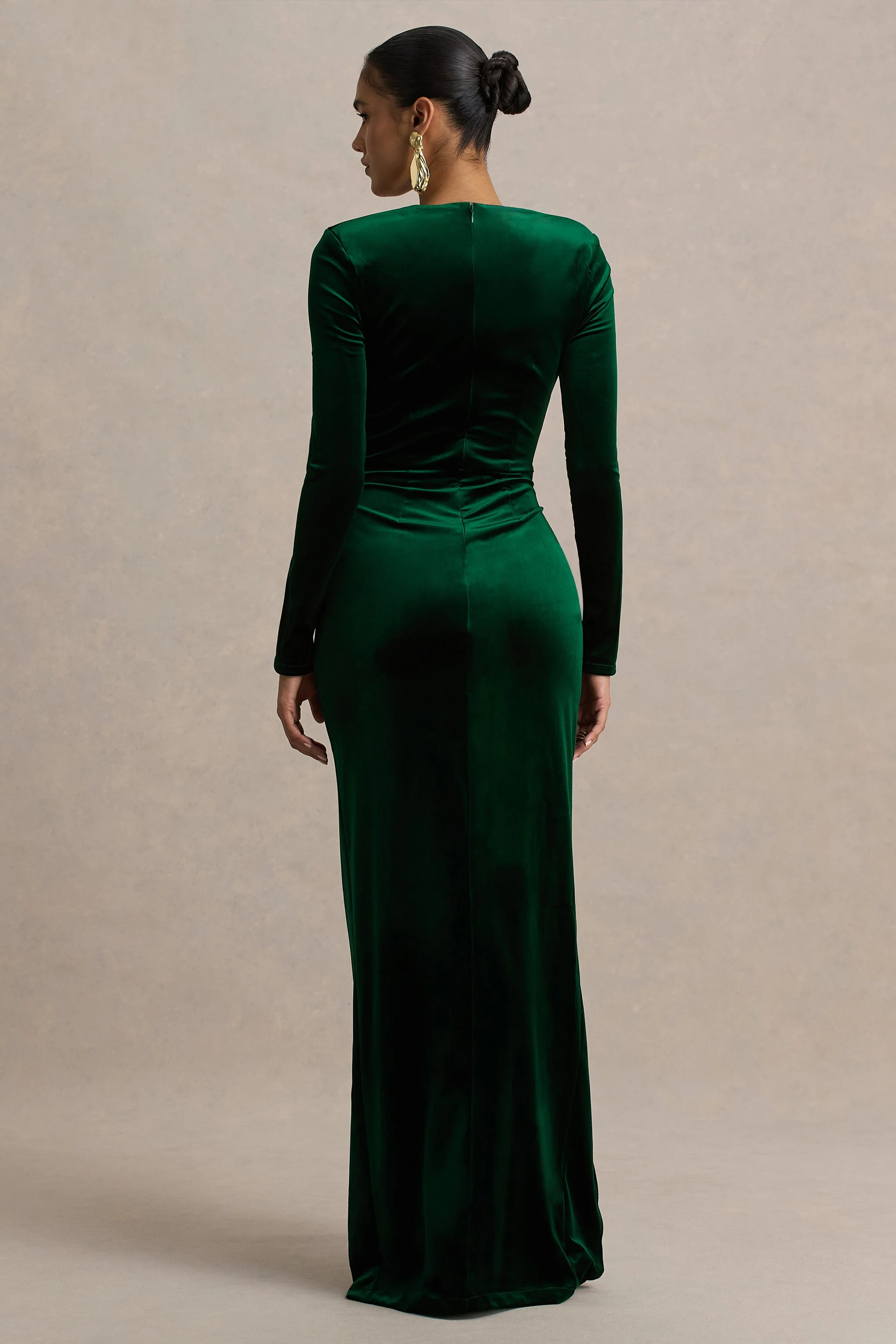 Fay | Bottle Green Velvet Corset Style Knot Maxi Dress