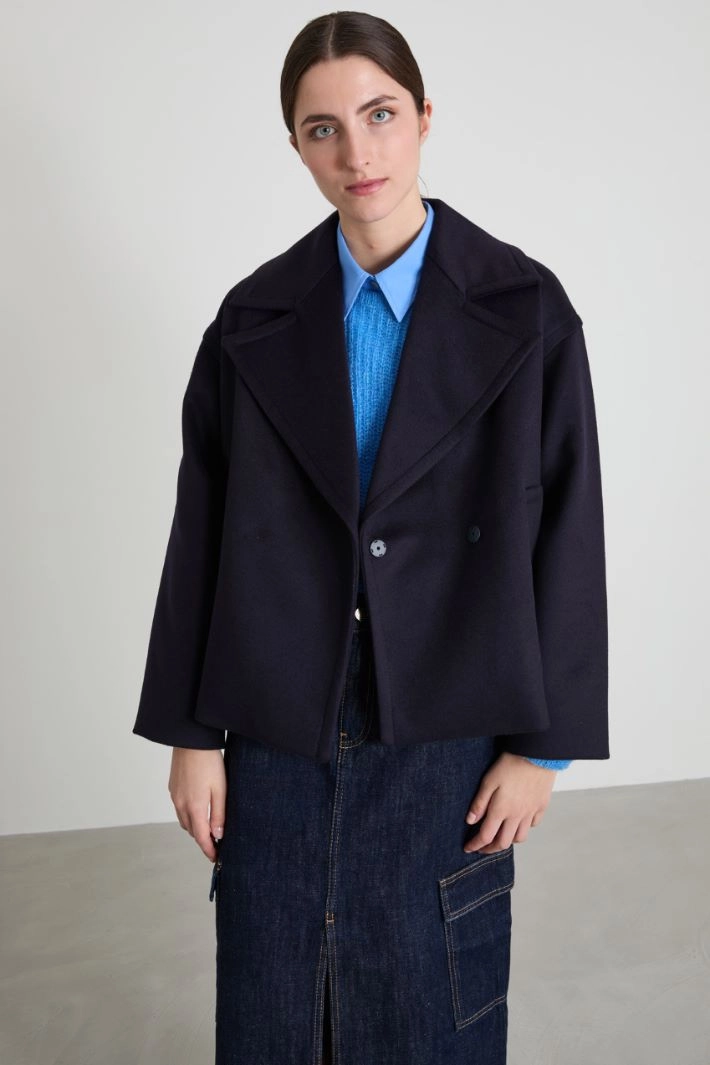 Wool drap pea coat - NIGHT BLUE