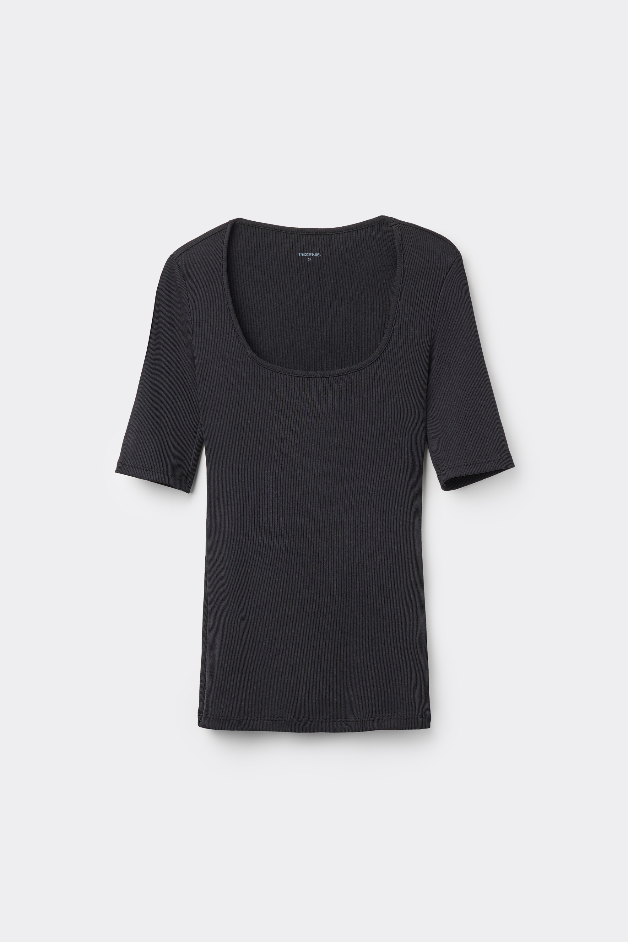 Short Sleeved Square Neck Ribbed Cotton T-shirt