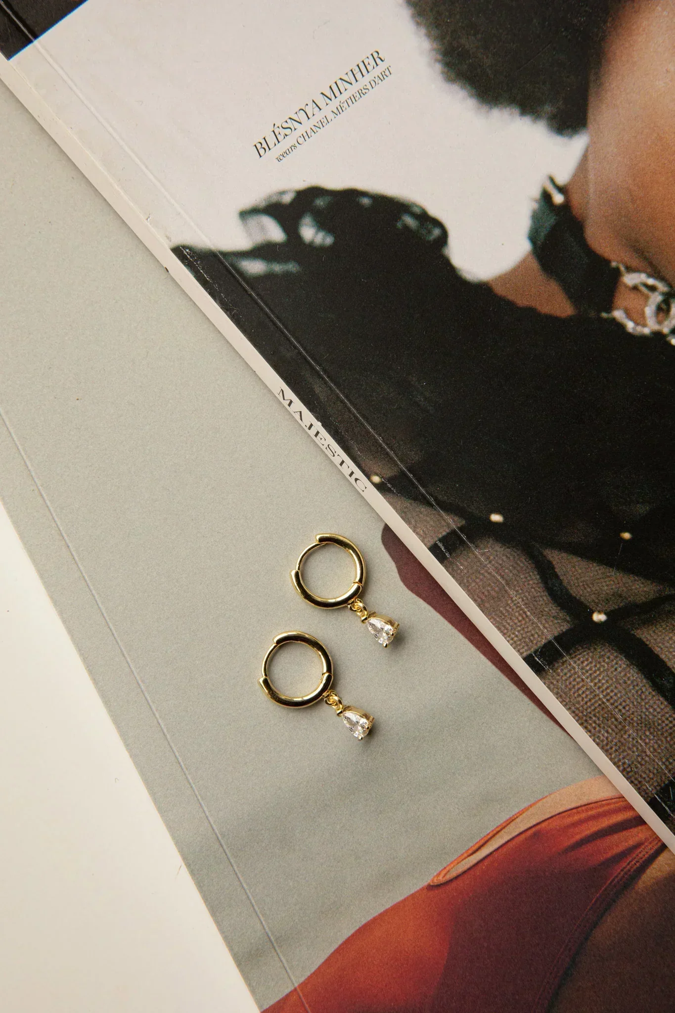 Teary Drop Diamante Hoop Earrings Gold