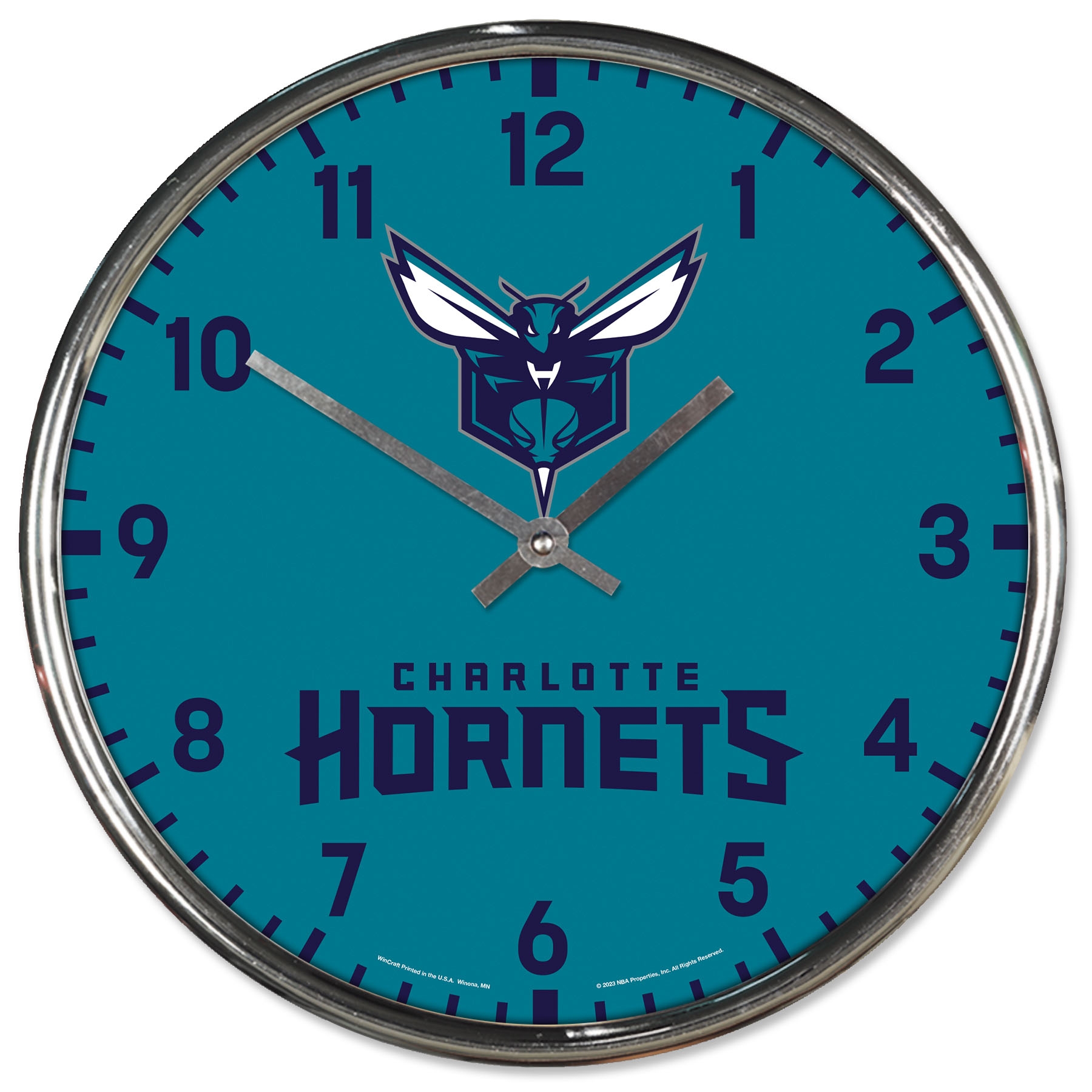 Charlotte Hornets Chrome NBA Team Design Wall Clock