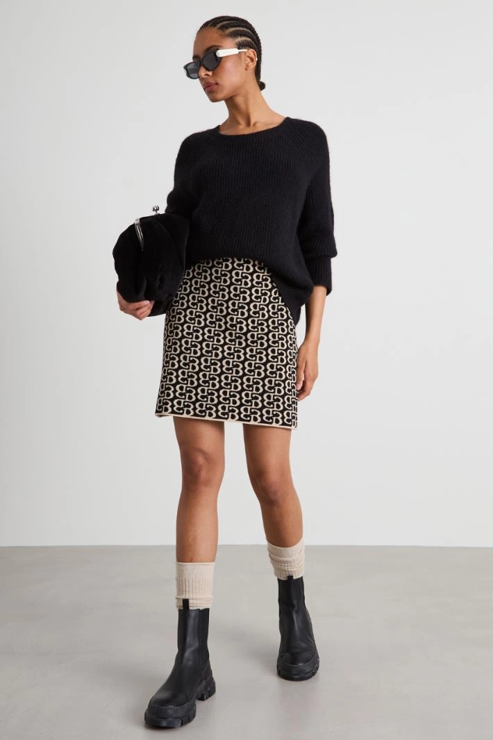 Jacquard mini skirt - BLACK BEIGE