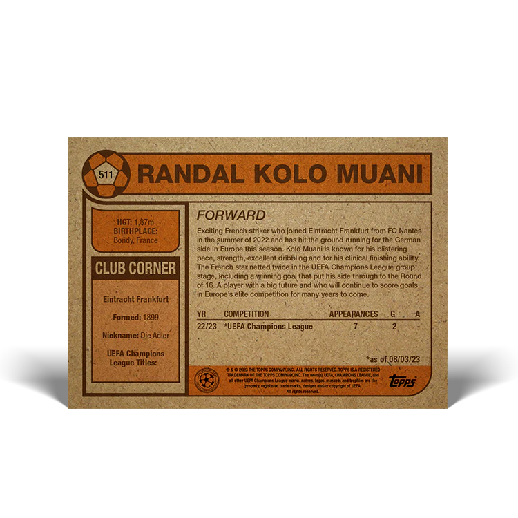 Topps UK - UCC Living Set Card #511 - Randal Kolo Muani