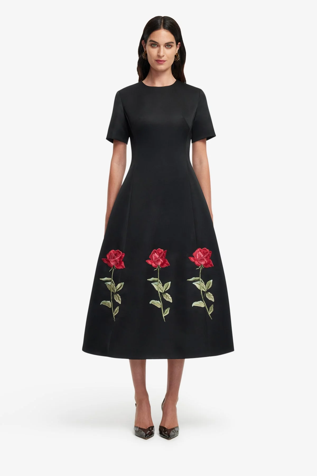 Caroline Embellished Rose Midi Dress - Ebony