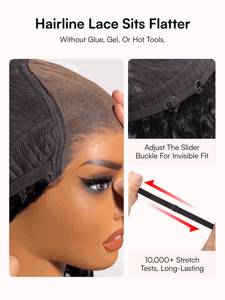 Golden Brown Highlight Water Wave 7x5 Bye Bye Knots Lace Closure Glueless Human Hair Wig with Drawstring
