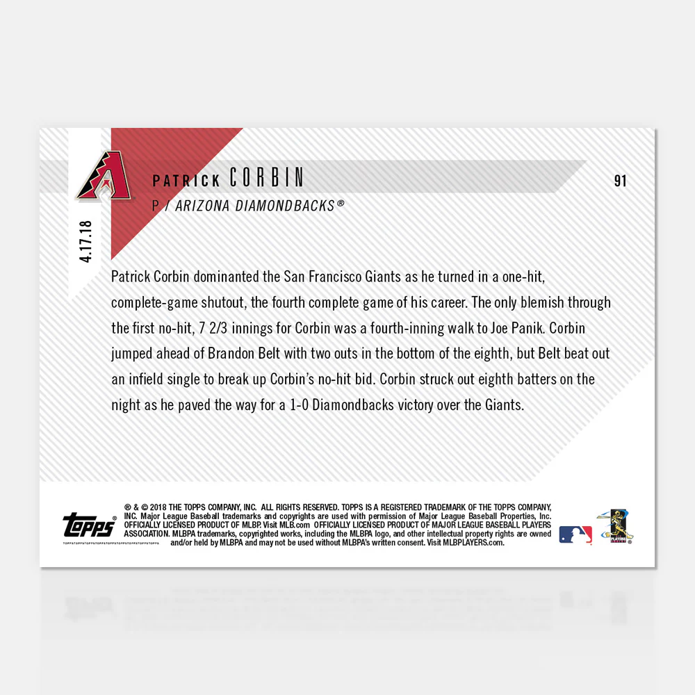 Patrick Corbin - 04/17/2018 TOPPS NOW® Card 91 - Print Run: 242