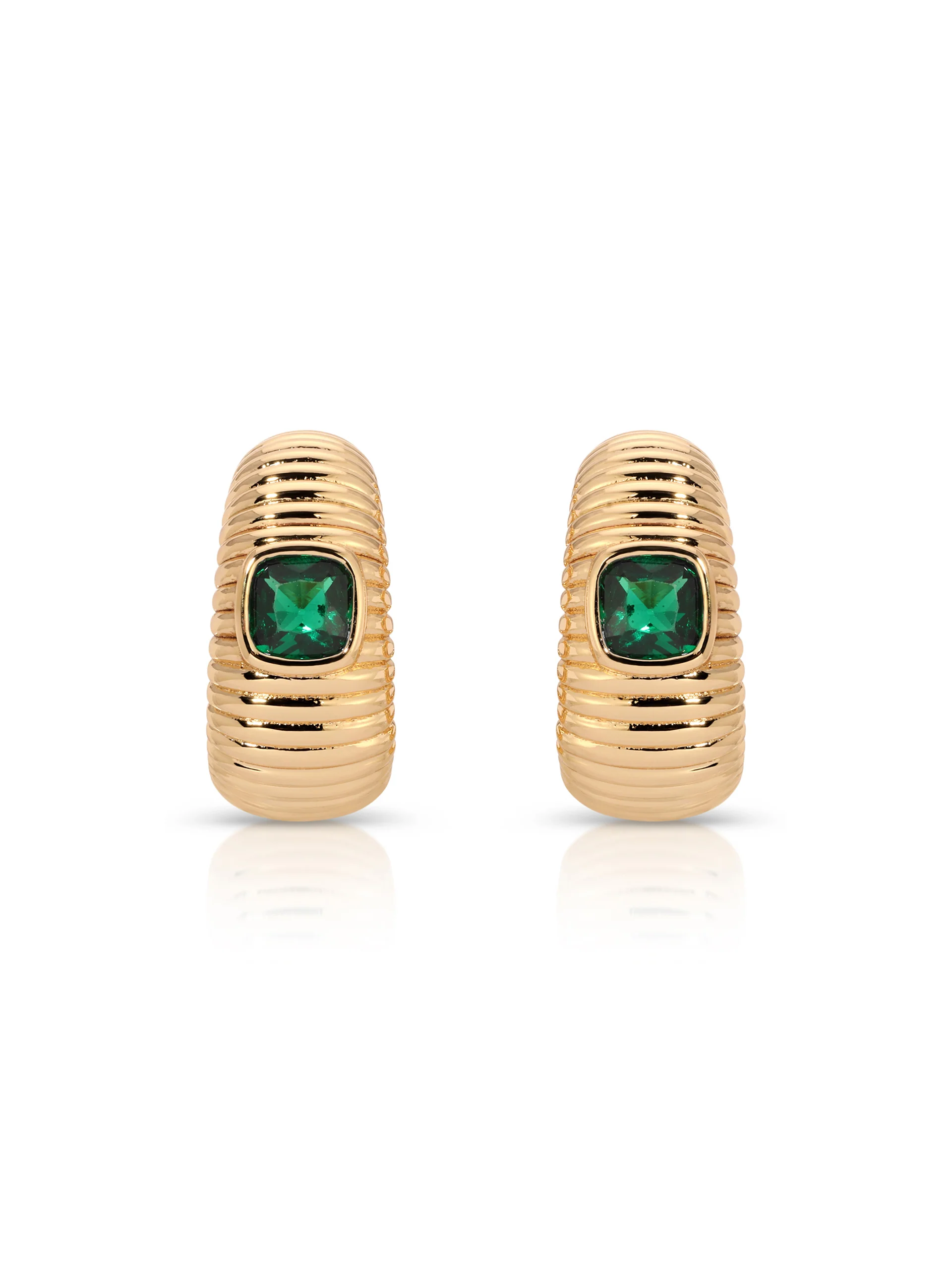 Ribbed Emerald Medium Hoops