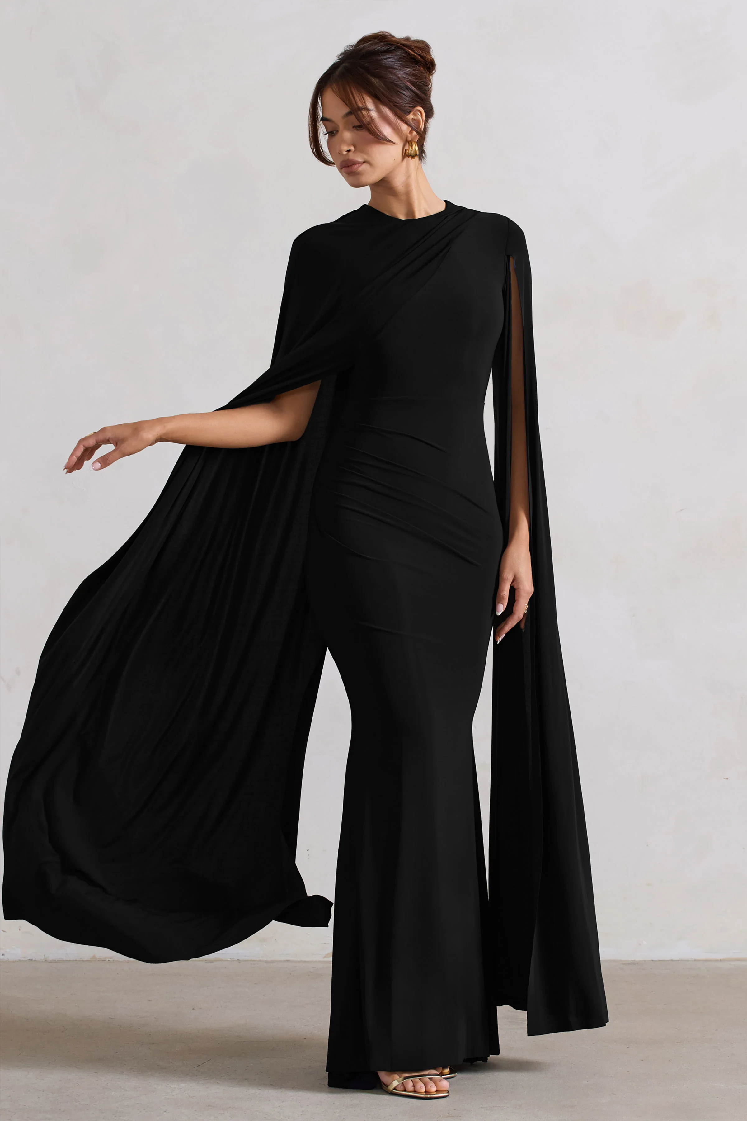 Magdelena | Black Asymmetric Cape Maxi Dress