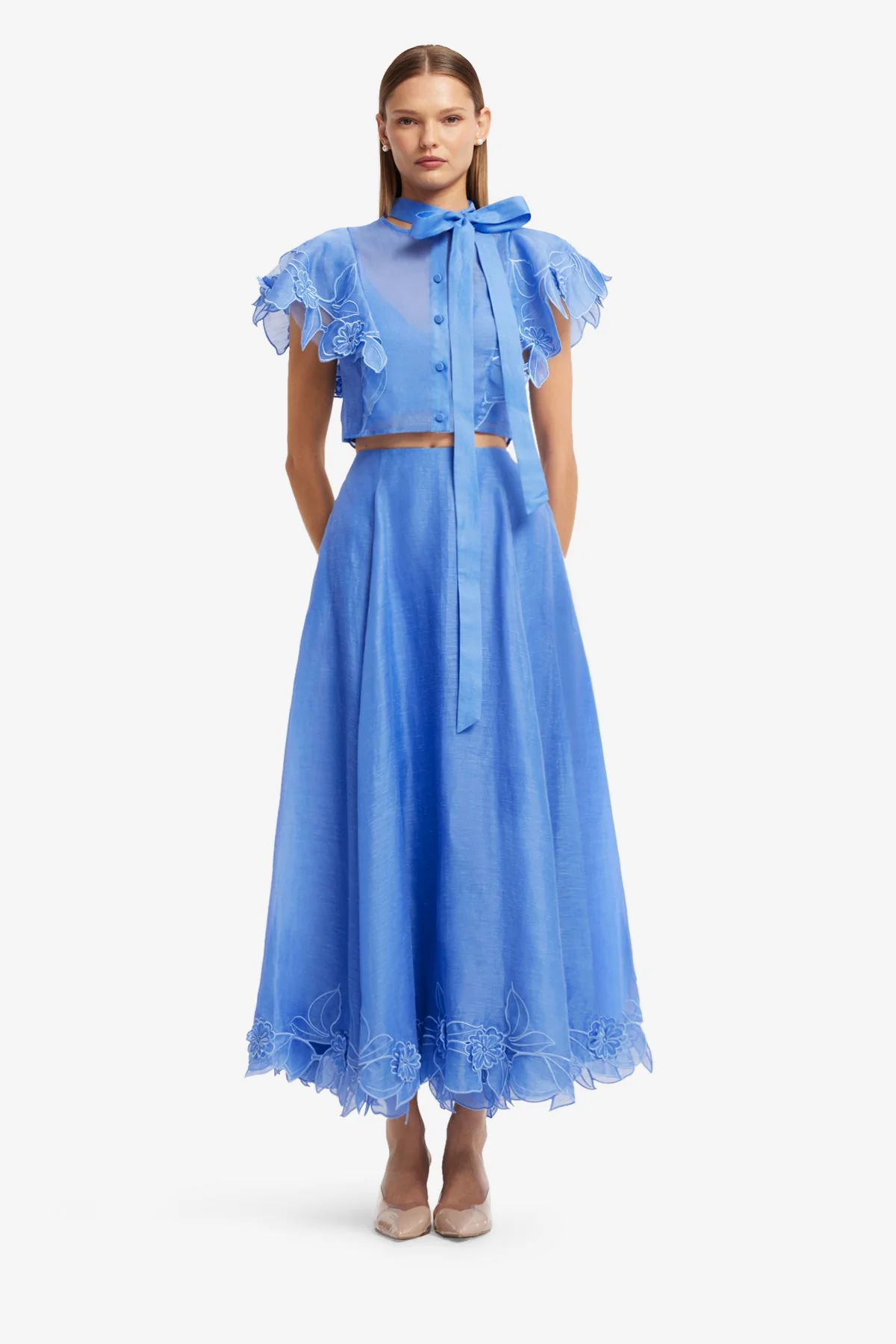 Leila Appliqué Midi Skirt - Azure
