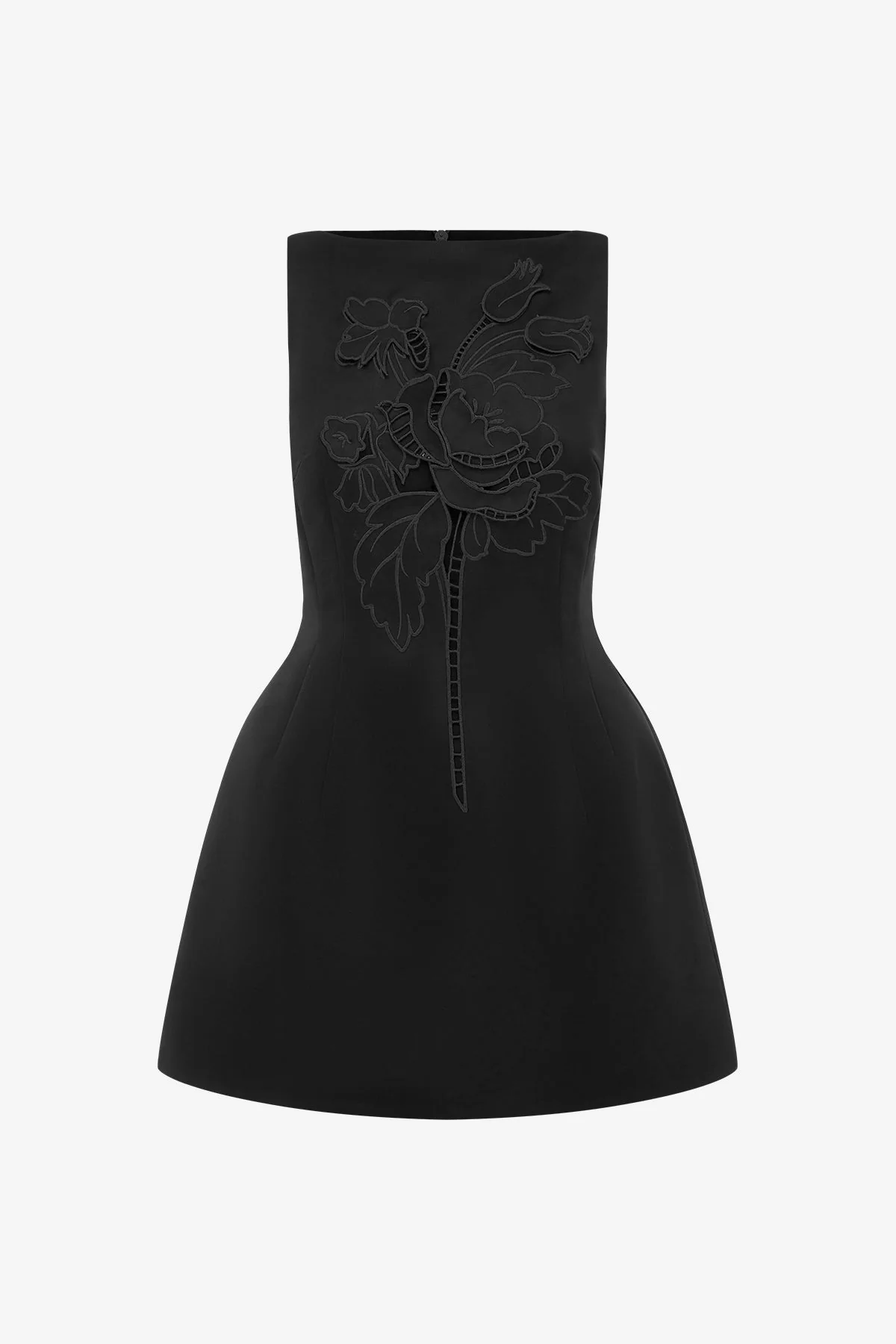 Ali Appliqué Boat Neck Mini Dress - Ebony