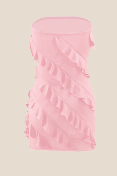 Strapless Pink Ruffled Bodycon Short Dress