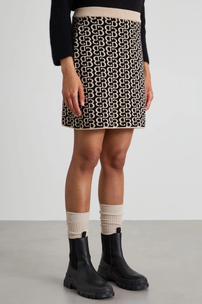 Jacquard mini skirt - BLACK BEIGE