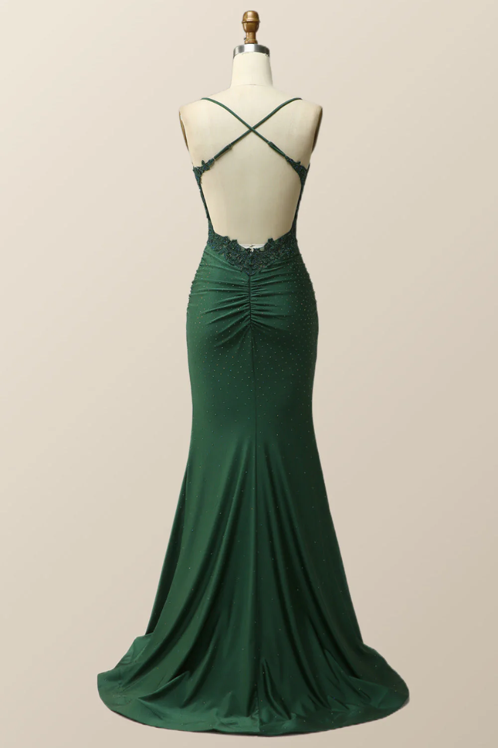 Dark Green Mermaid Appliques Long Formal Dress