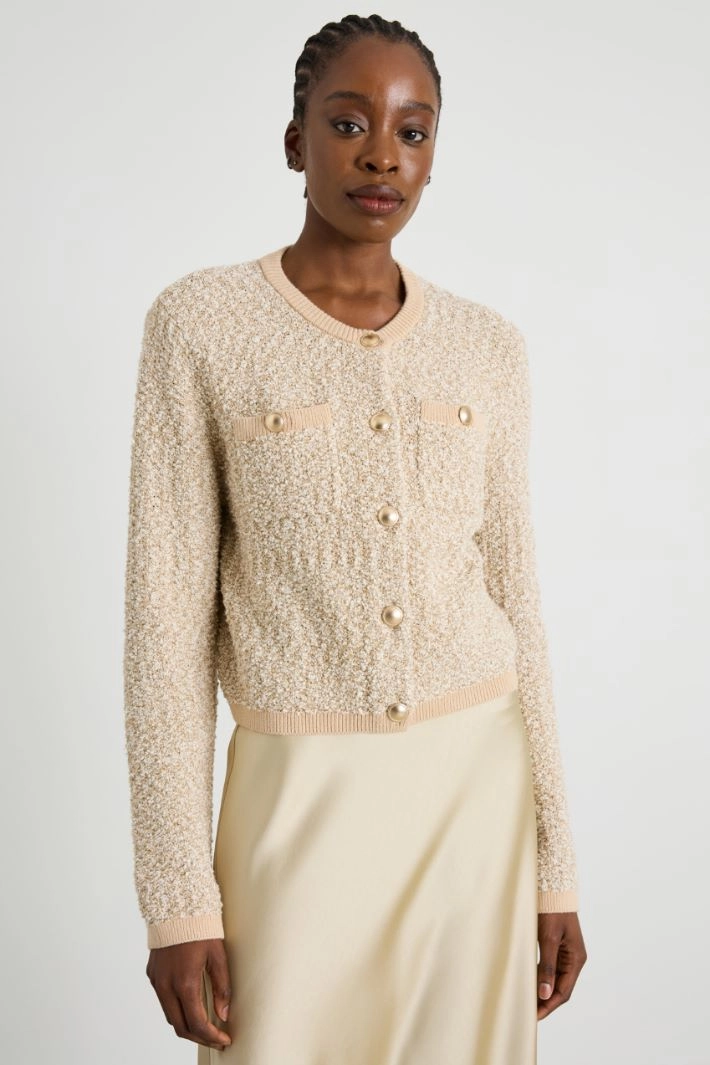 Cardigan in lamé bouclé yarn - BEIGE