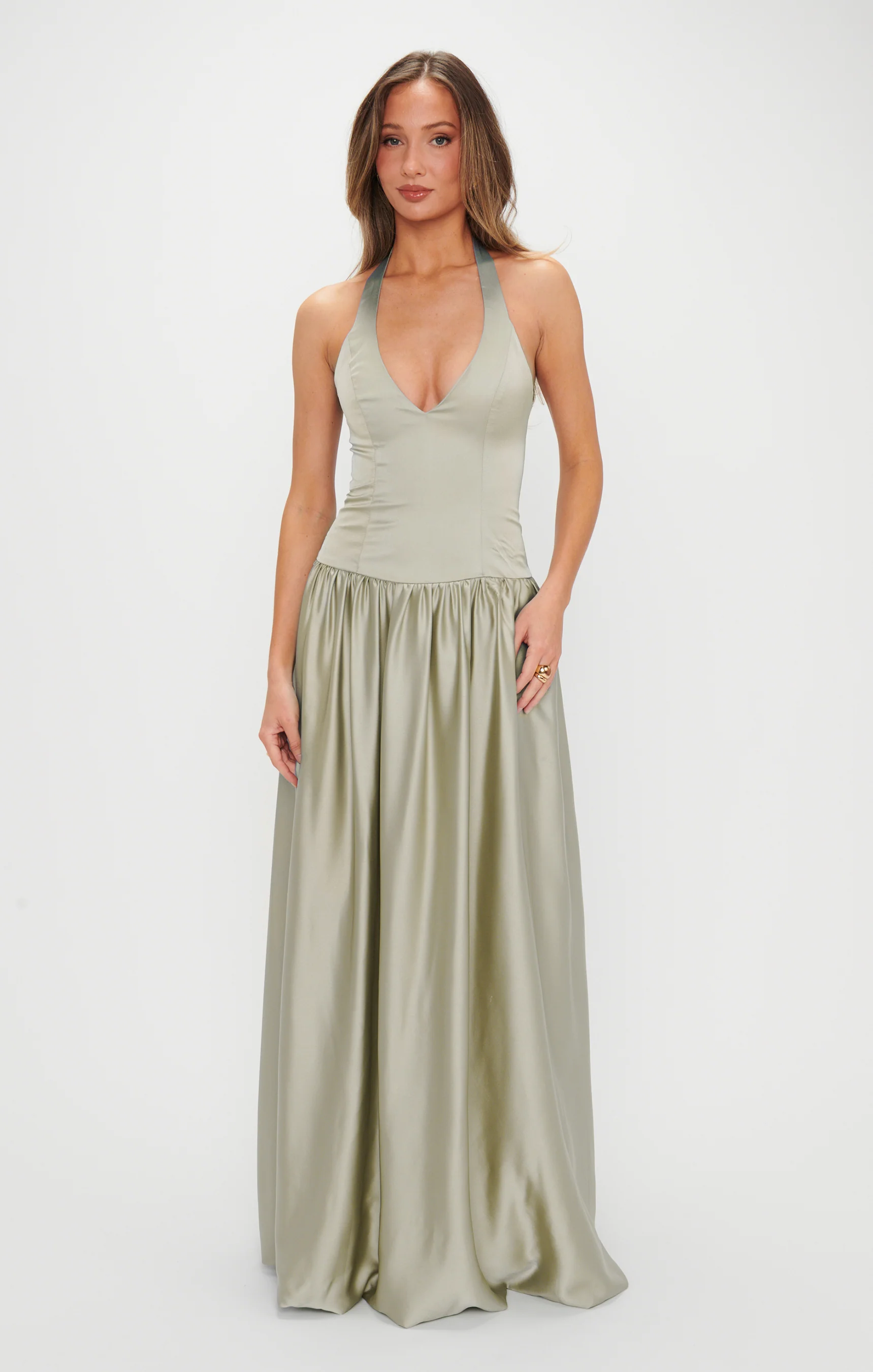 Eliza Maxi Dress ~ Moss Green Luxe Satin