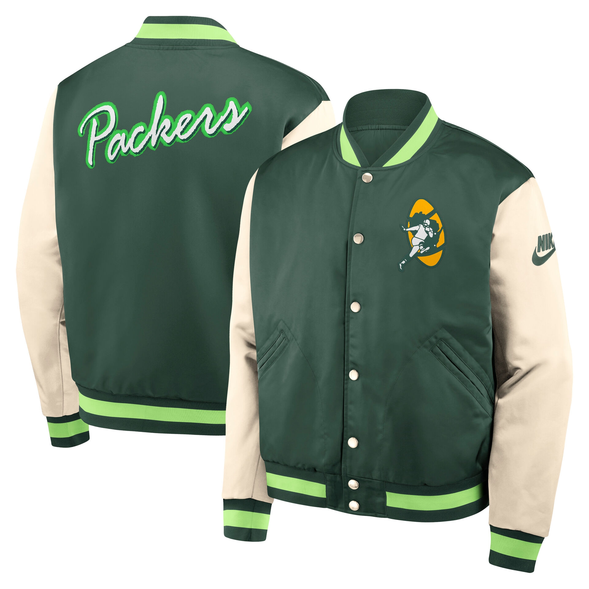 Green Bay Packers Rewind Legacy Bomber Jacket Green/Cream
