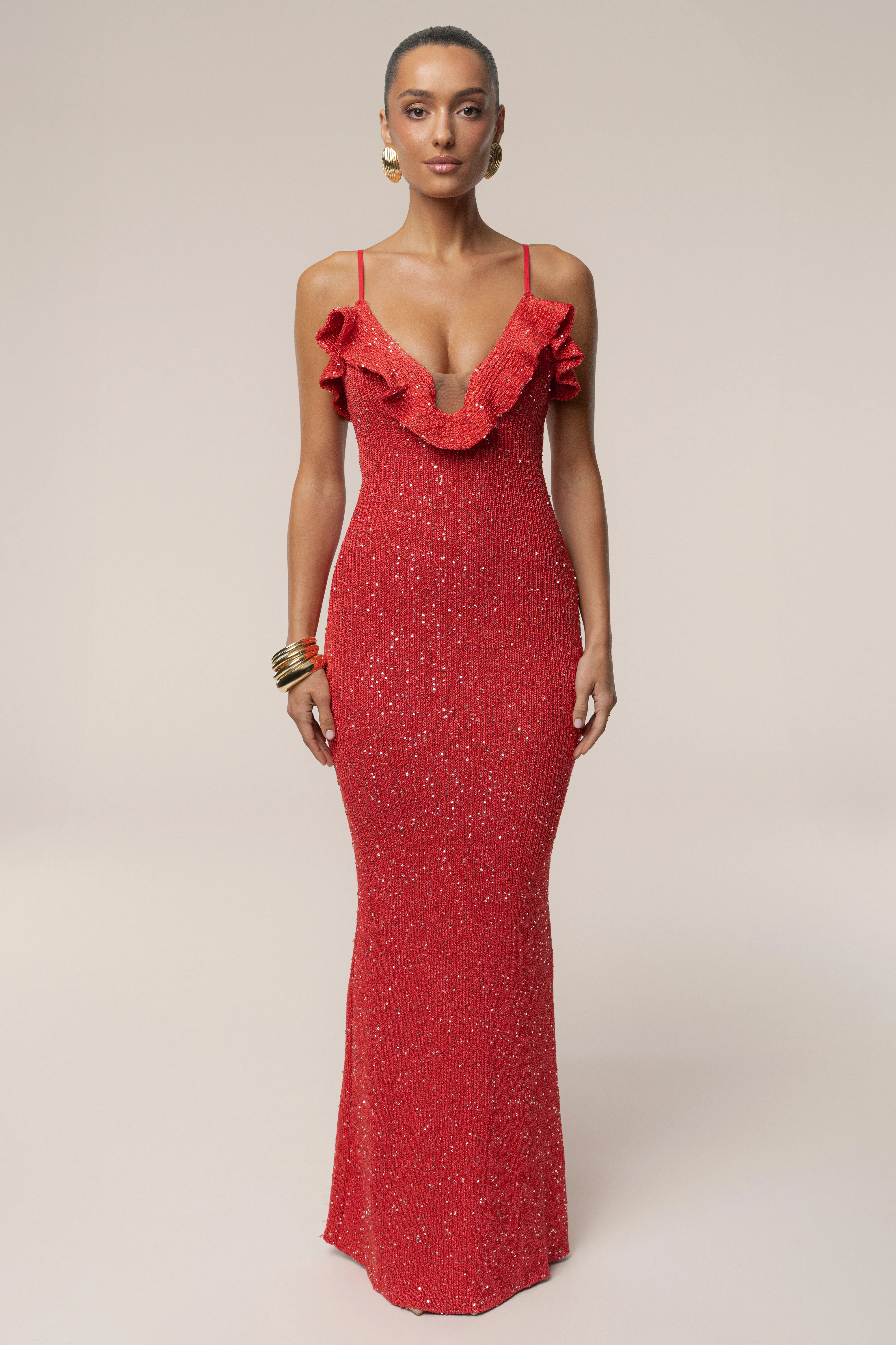 Coral Midnight Sparkle Maxi Dress