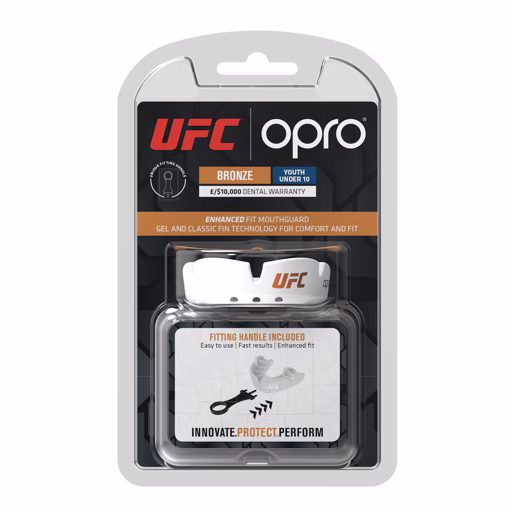 UFC OPRO Self-Fit Junior Bronze Mouthguard - White