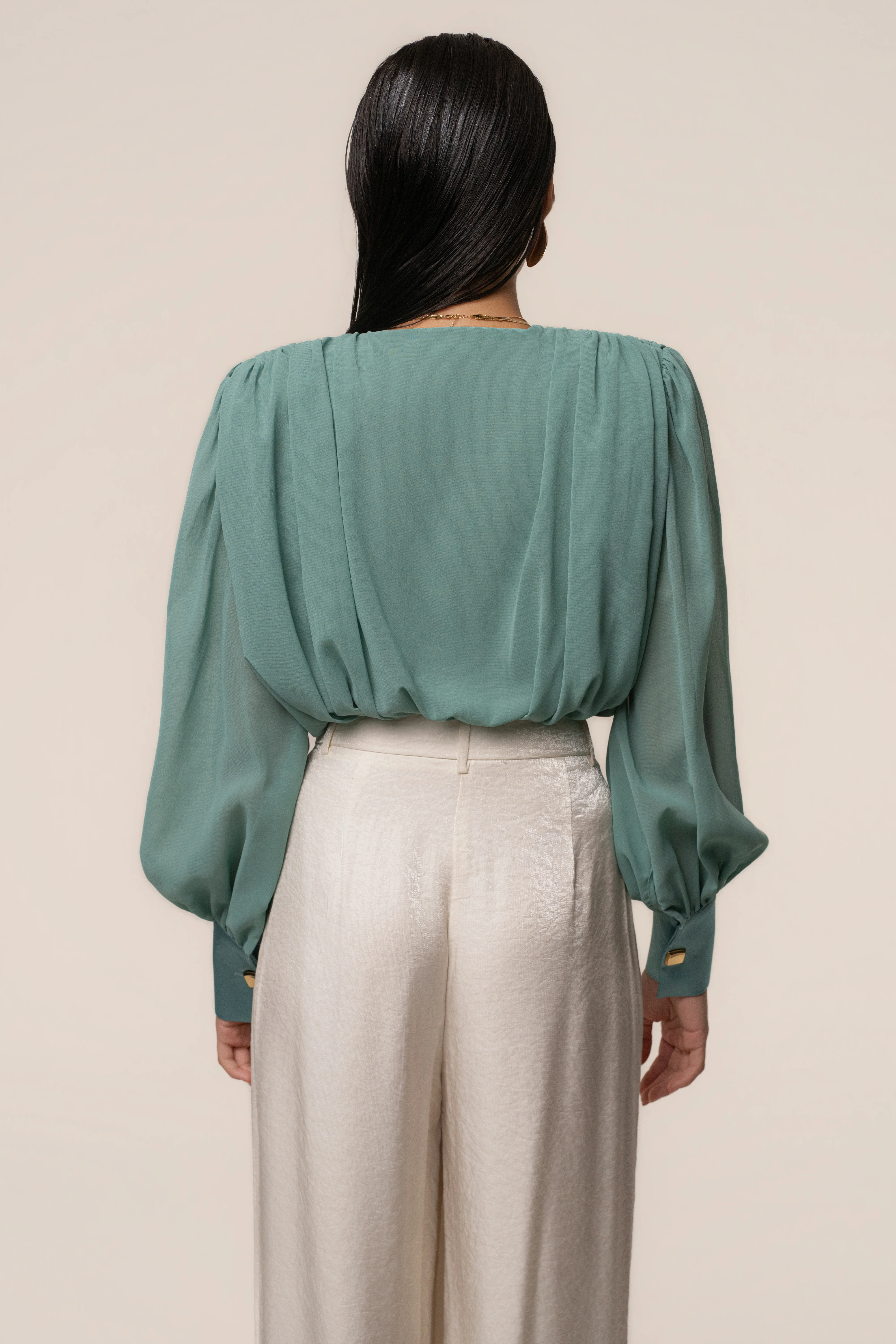 Teal Refined Pleated Chiffon Top