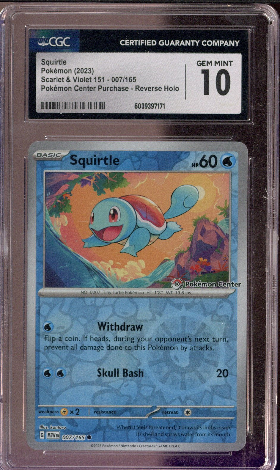 2023 Pokemon Scarlet & Violet 151 Squirtle Pokemon Center Exclusive Reverse Holo 007/165 CGC 10