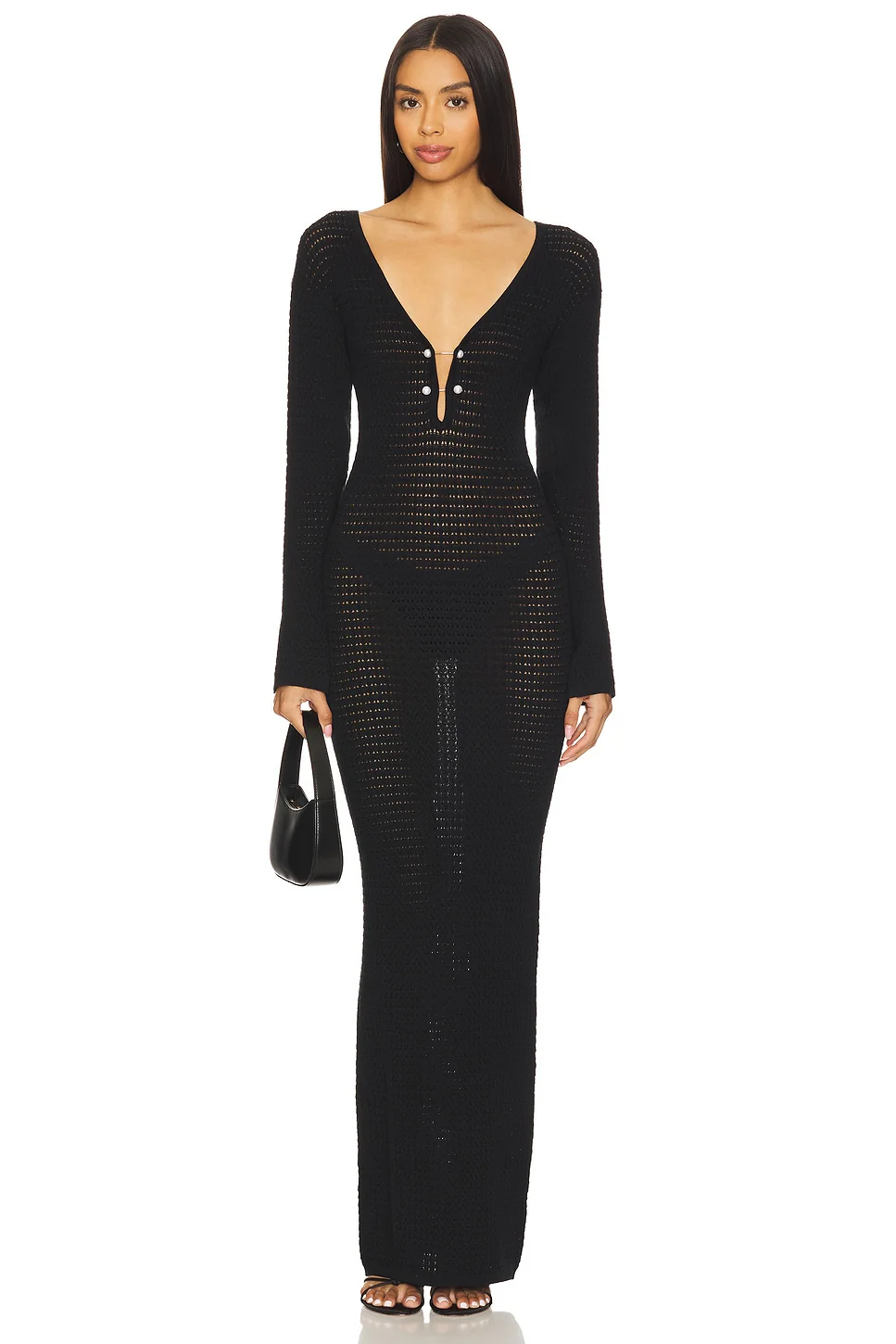 Crochet Maxi With Signature Pearl Details Dress