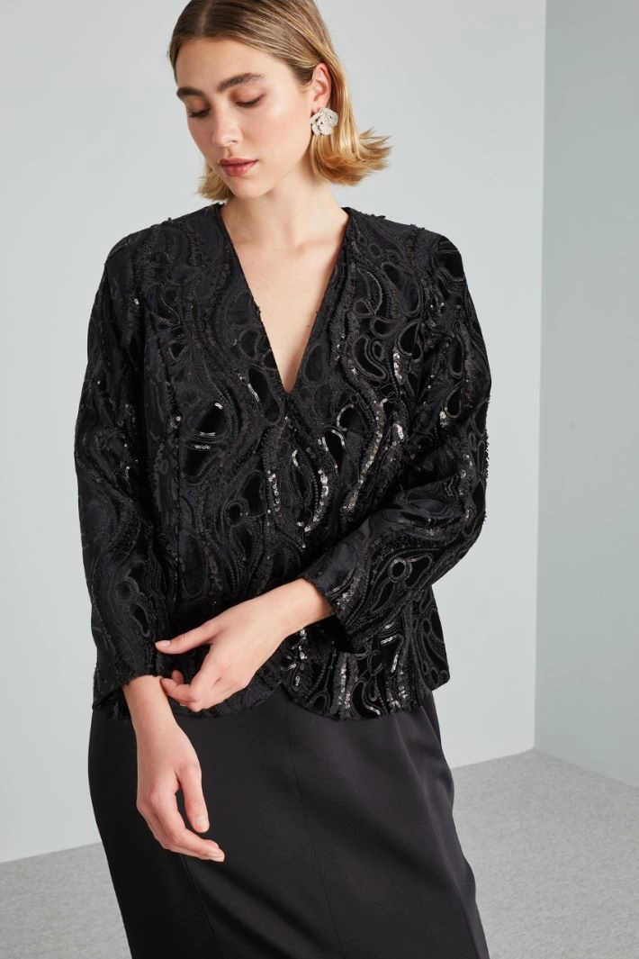 Embroidered velvet jacket - BLACK