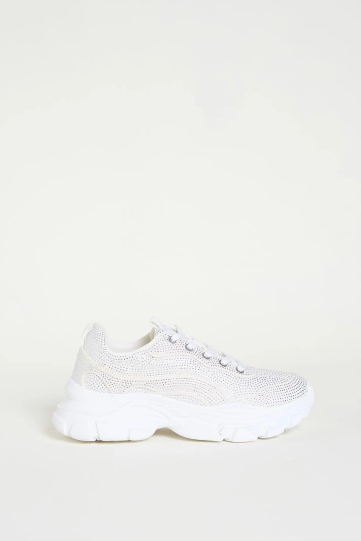 Rhinestone-embellished technical fabric trainers - SILVER