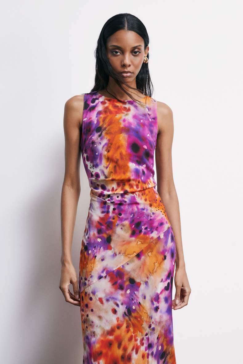Printed viscose midi dress