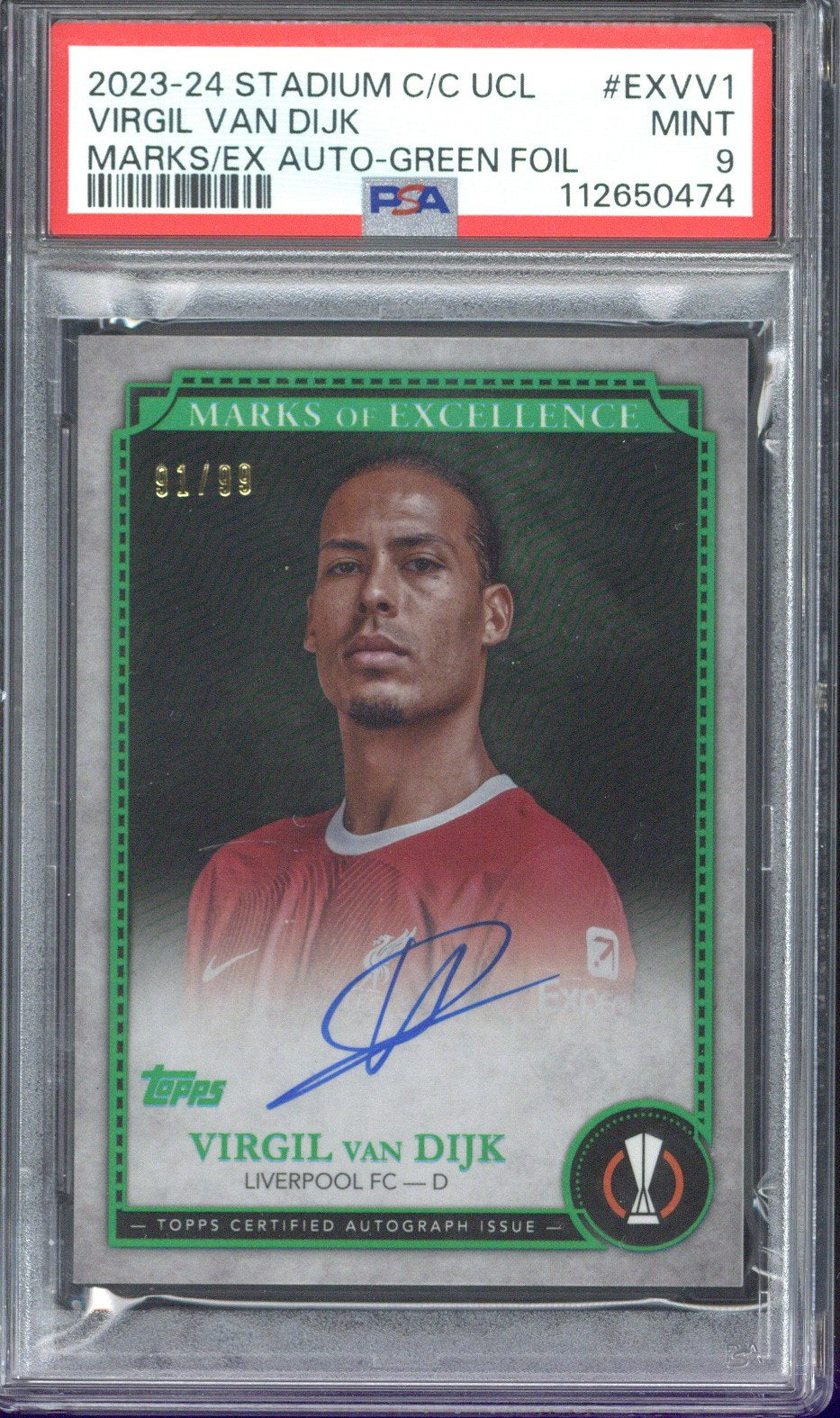 2023-24 Stadium C/C UCL Virgil van Dijk Marks of Excellence Autograph /99 #EXVV1