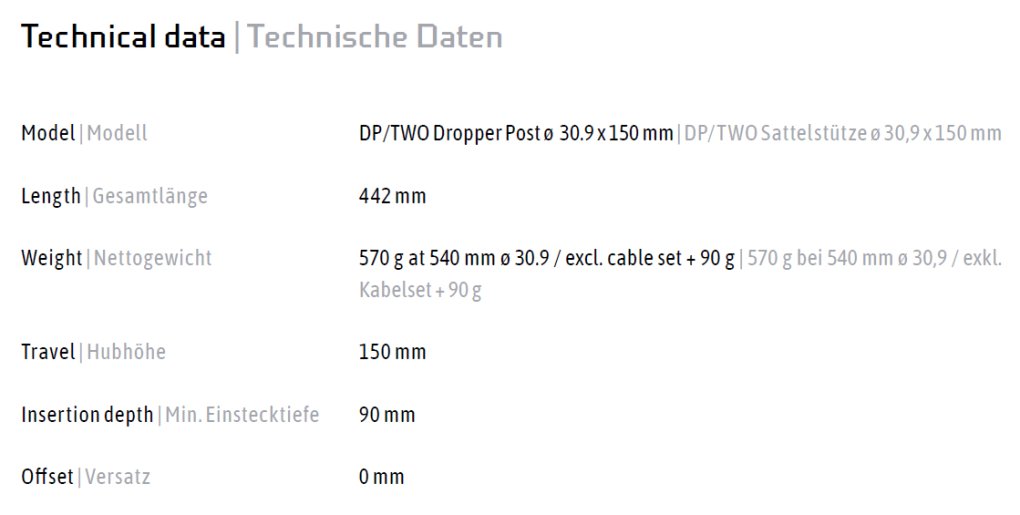 DXC DP/TWO Dropper Post - Ø 30.9 mm - Travel 150 mm