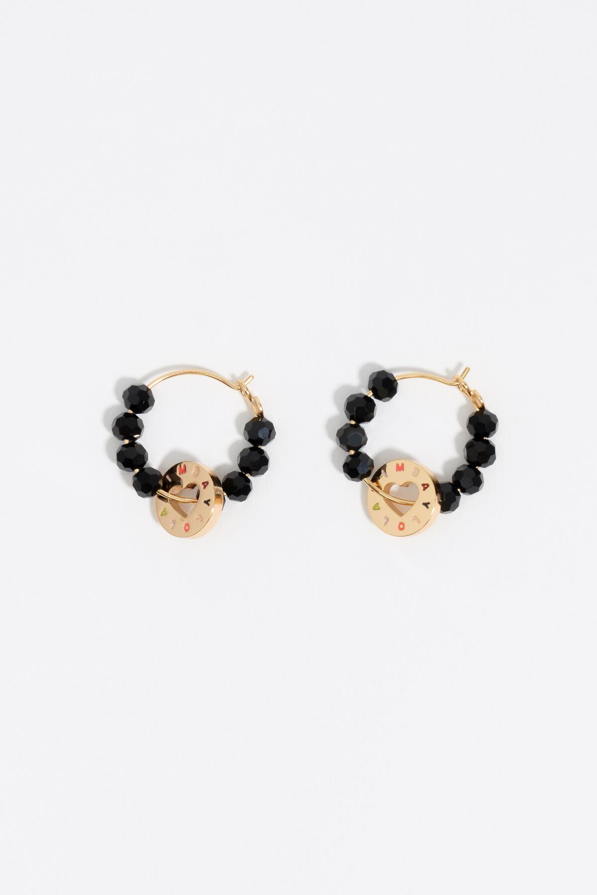 Black crystal logo hoop earrings