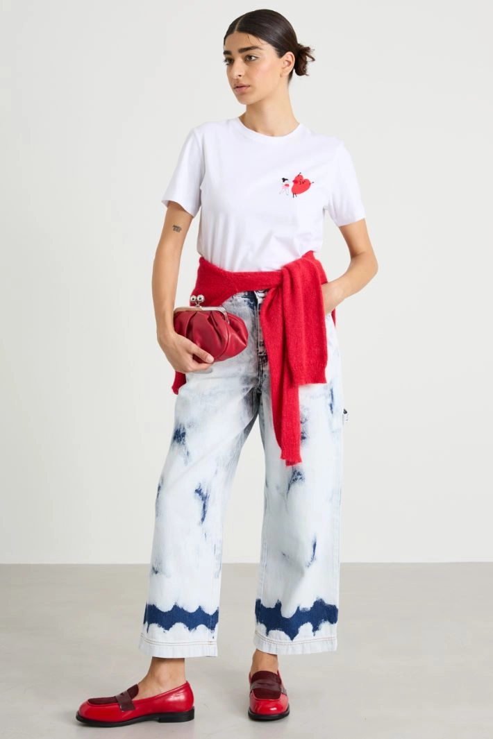 T-shirt with print and embroidery - WHITE RED