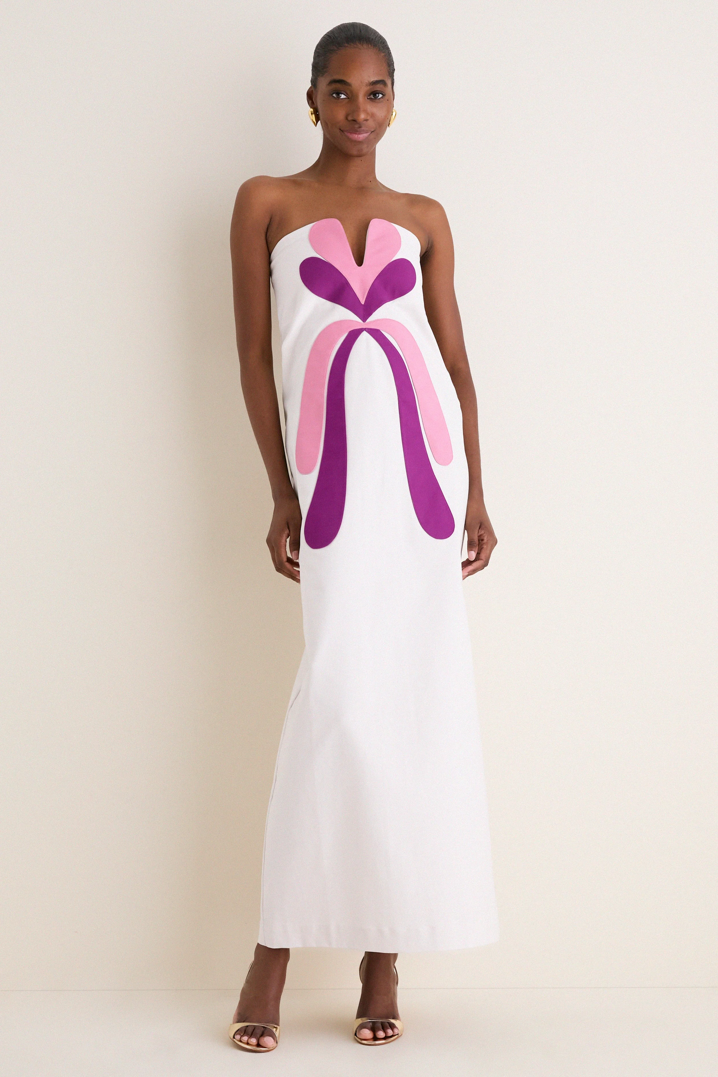 Off White Structured Petal Maxi Dress