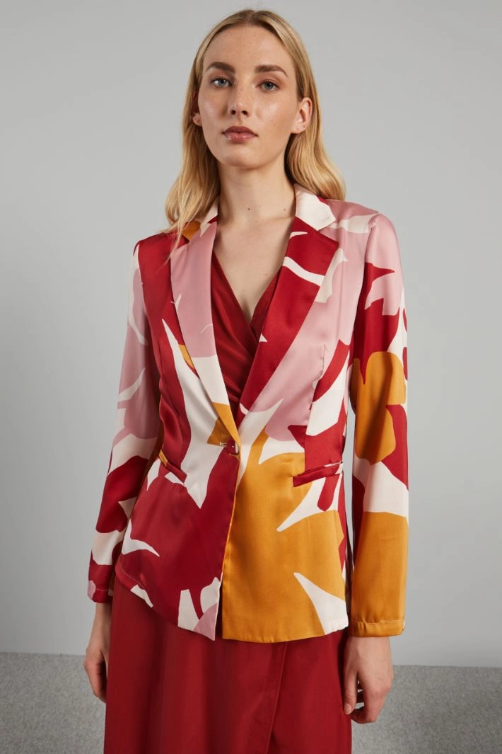 Patterned twill blazer - RED PINK OCHRE