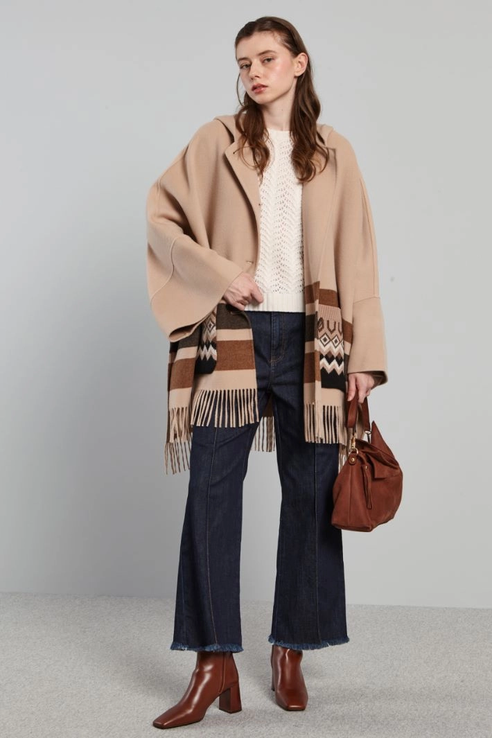 Jacket with knit pockets - CAMEL BROWN GREY