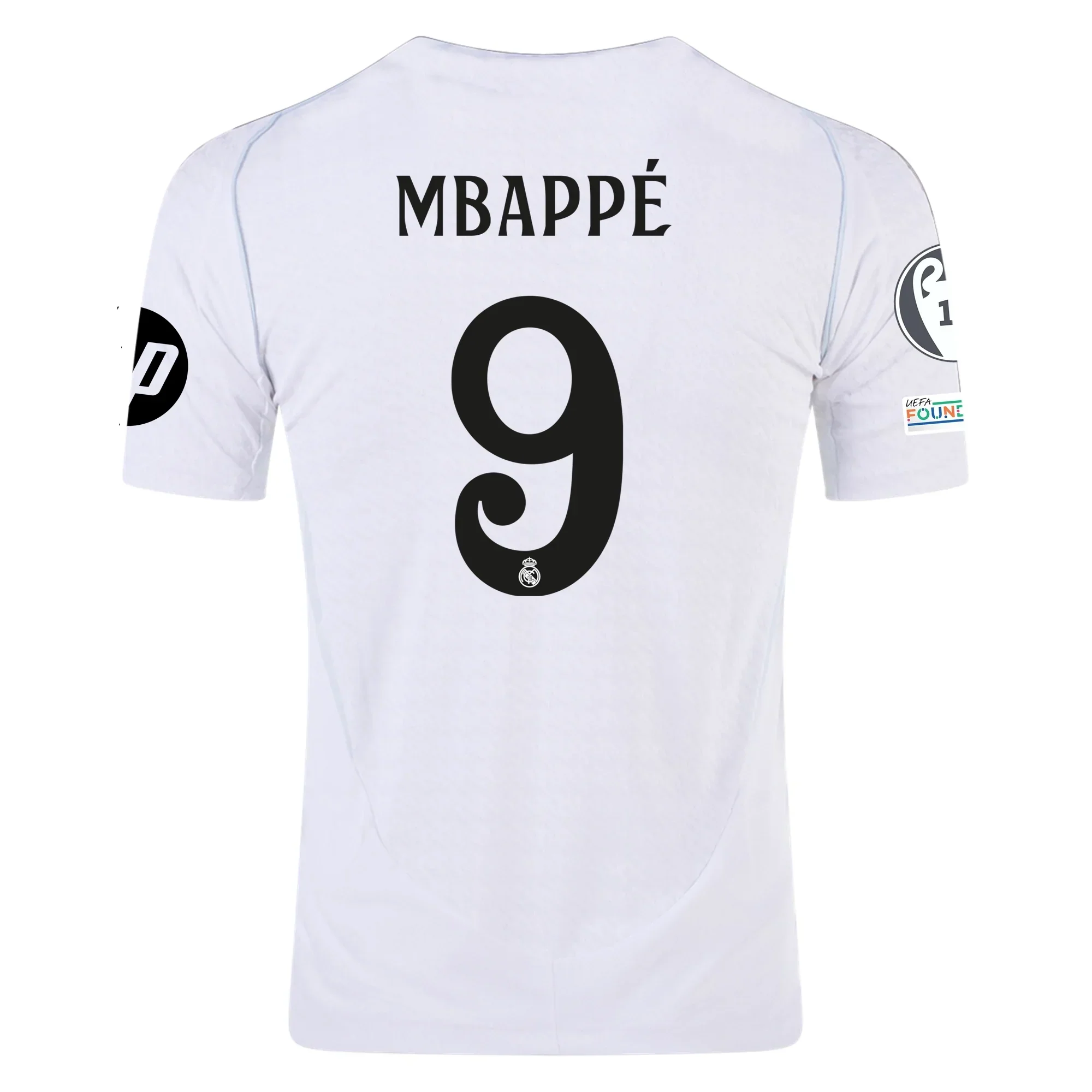 Real Madrid Authentic Kylian Mbappe Home Jersey w/ Champions League Patches 24/25 (White/Black)