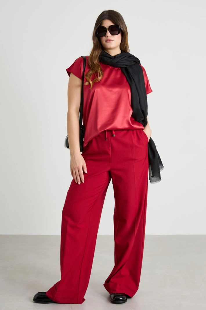 Satin and jersey T-shirt - RED