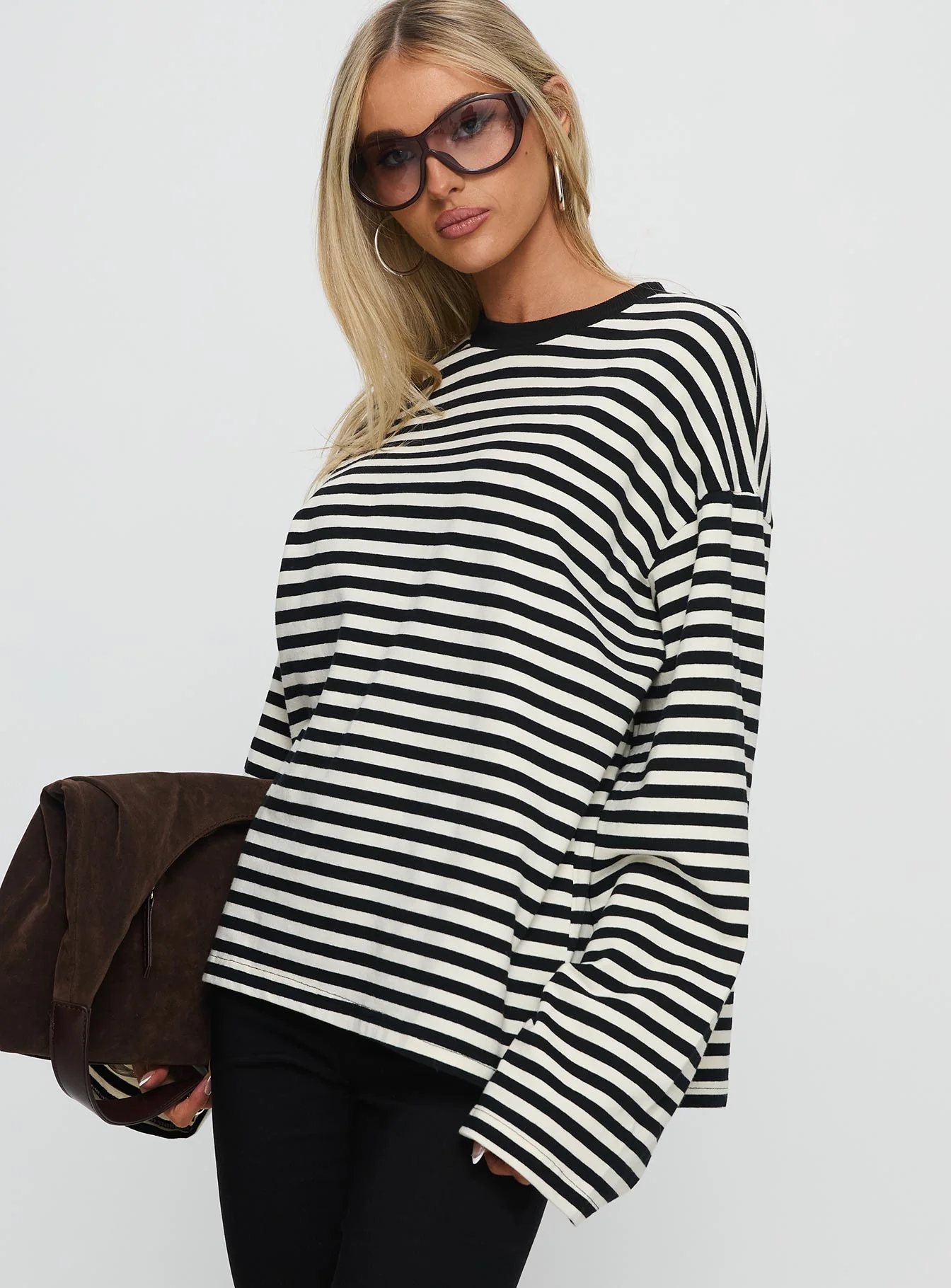 Settle Down Long Sleeve Top Black / White Stripe