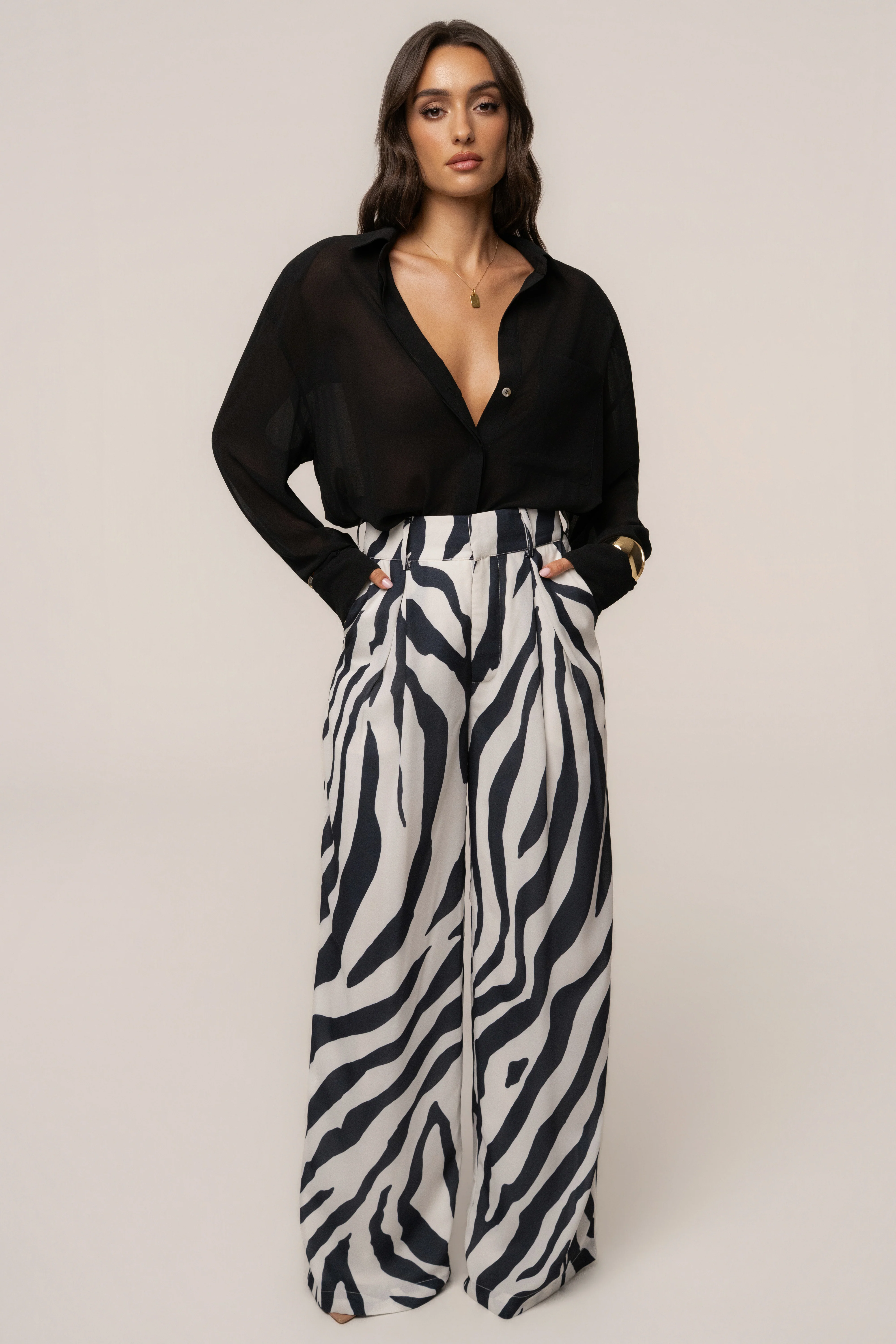 Navy Zebra Soft Pleated Trouser