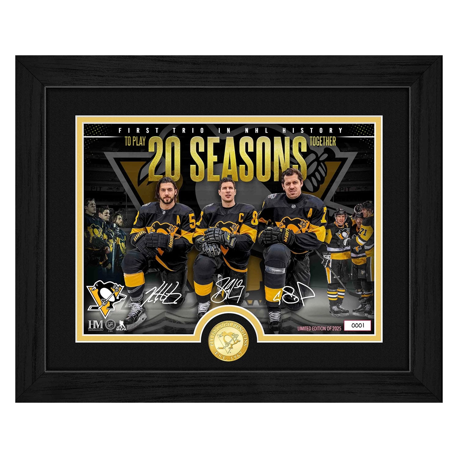 Crosby Malkin Letang 20 Seasons Penguins Bronze Coin NHL Photo Frame