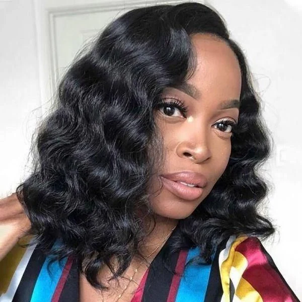 Ophirawig 6x5/13x4 Lace Glueless Loose Deep Wave Bob Wig Pre-cut Lace Natural Black Beginner Friendly