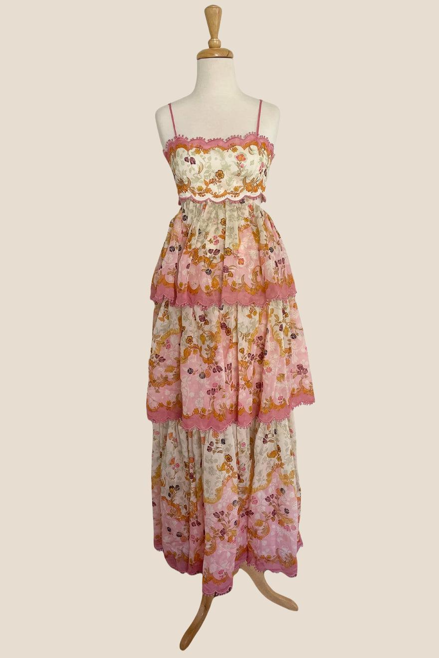 Straps Floral Tiered Long Maxi Dress