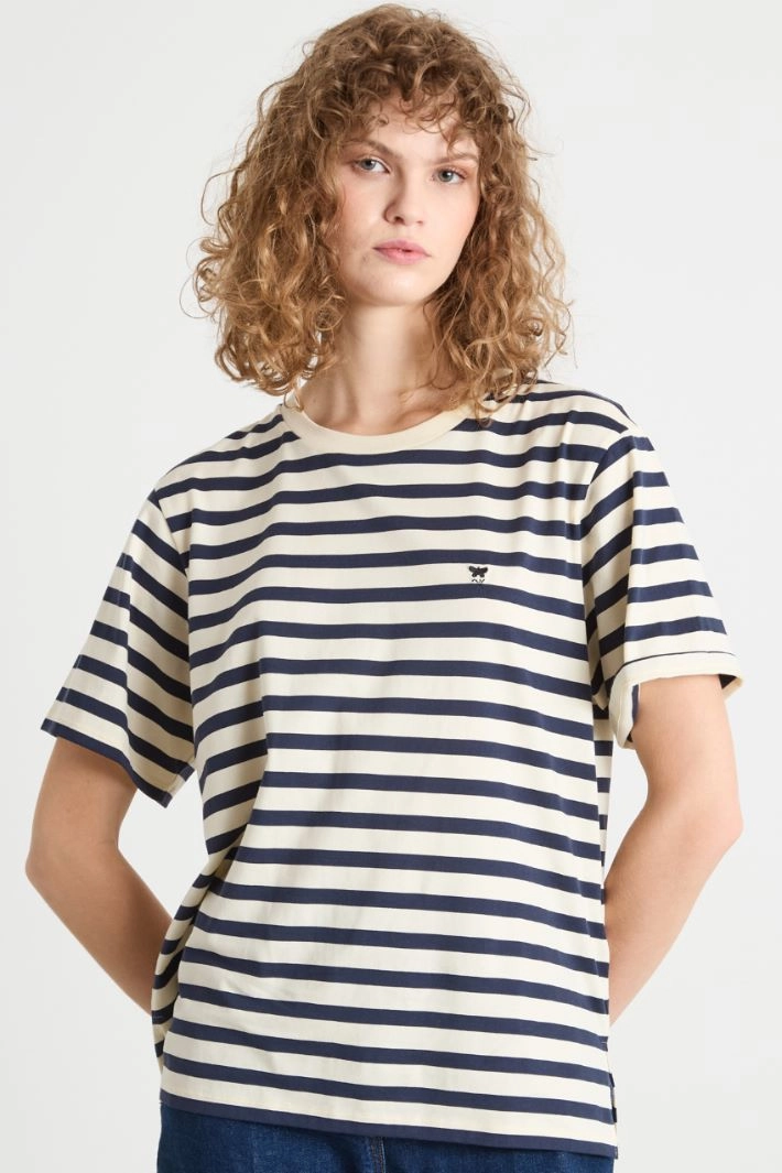 Crew-neck T-shirt with side slits - WHITE BLUE