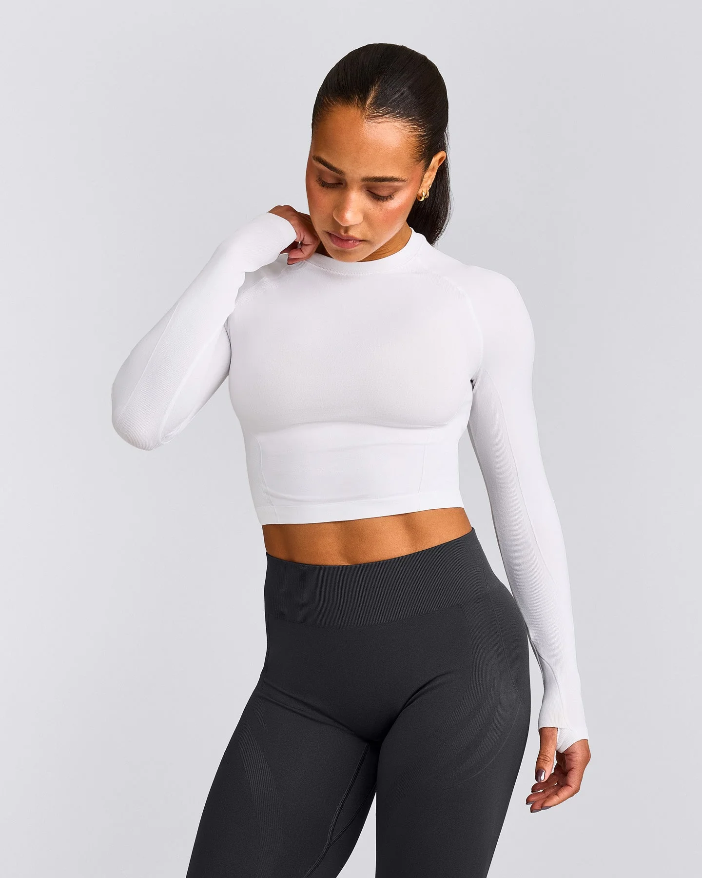 Oner Seamless Fitted Long Sleeve Mid Top | White