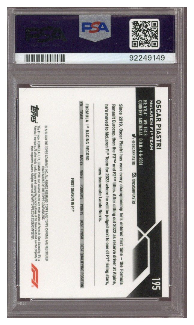 2023 Topps Chrome Oscar Piastri F1 #195 RC PSA 9