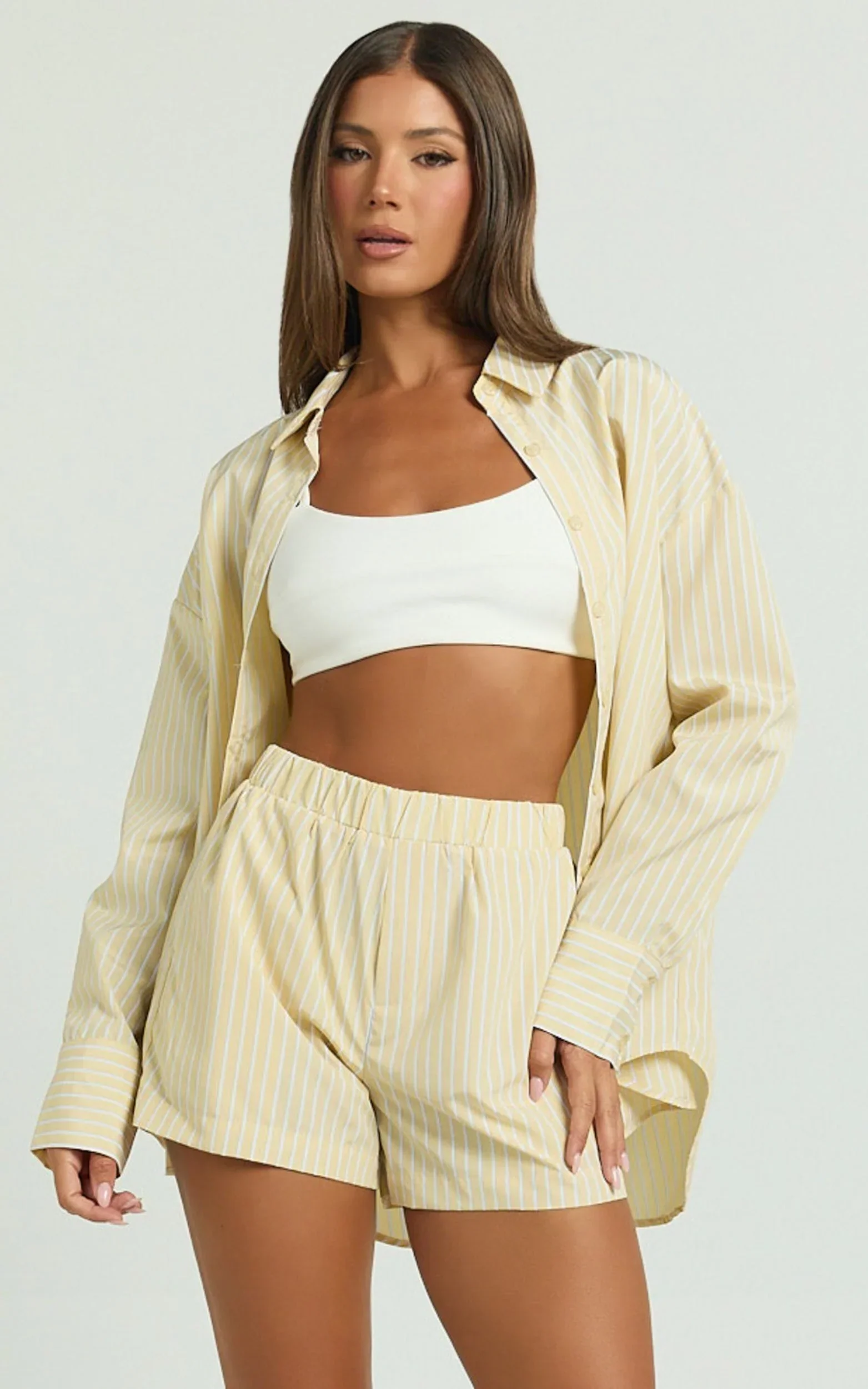 Chaemay Shorts - Line Boxer Shorts in Lemon Stripe