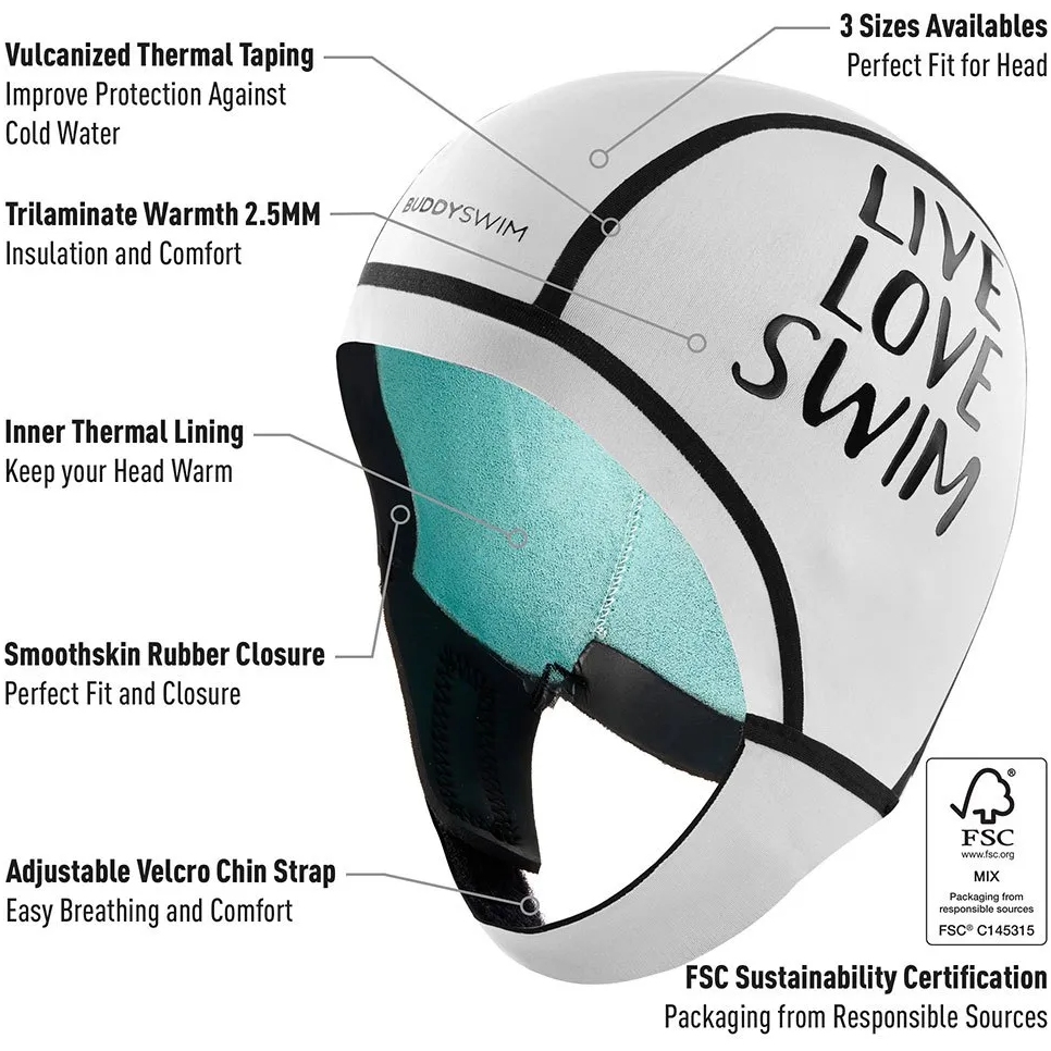 Buddyswim Trilaminate Warmth 2.5mm Neoprene Cap - white