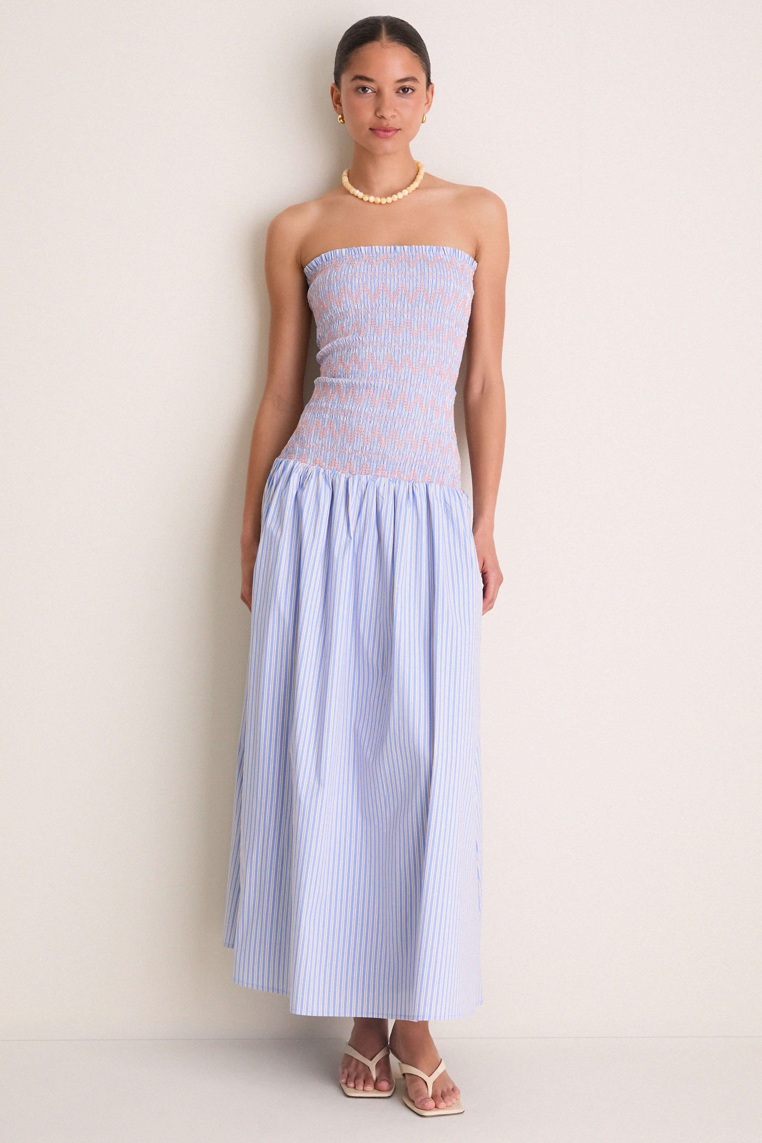 Blue Multi Eleni Smocked Midi Dress