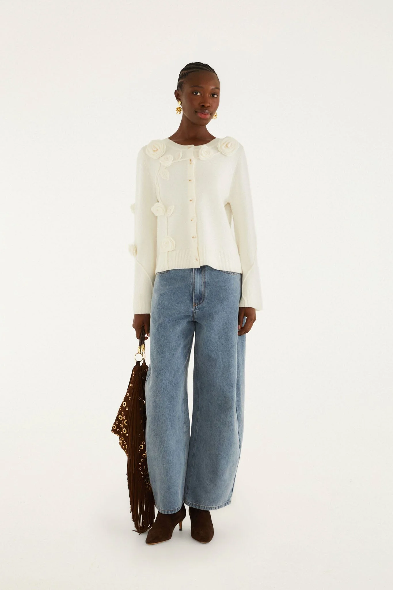 Off-White 3d Flower Buttoned Knit Cardigan